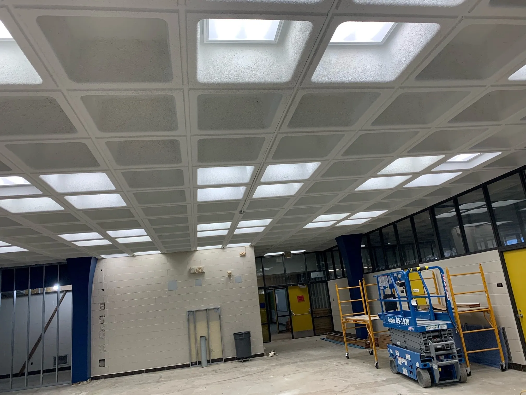 Media center renovation with scissor lift